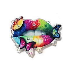 Butterfly Printed Acrylic Pendants, Lips with Butterfly Charms, 30x36x2mm, Hole: 1.8mm