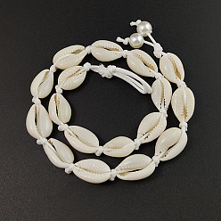 White Natural Shell Braided Bead Necklaces, with Waxed Cords, White, 17.72 inch(45cm)