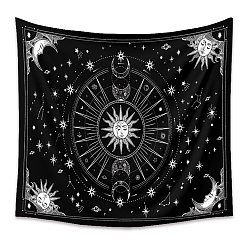 Black Polyester Tapestry Wall Hanging, Sun and Moon Psychedelic Wall Tapestry with Art Chakra Home Decorations for Bedroom Dorm Decor, Rectangle, Black, 730x950mm