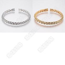 Platine & Or Unicraftale 2 pièces 2 couleurs 304 bracelets de manchette tressés en acier inoxydable, bracelets de couple pour femmes, platine et d'or, 2-1/8 x2-3/8 pouces (55x60 mm), 1 pc / couleur
