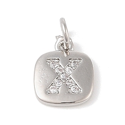 Letter X Покрытие стойки латунь микропаве прозрачные кубические циркониевые подвески, с прыжковых колец, без кадмия и без свинца, долговечный, платина, Письмо X, 11.5x9x1.5 мм, отверстие : 2.8 мм