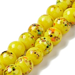 Yellow Handmade Lampwork Beads Strand, Round, Yellow, 10x9~10mm, Hole: 1.2mm, about 40pcs/strand, 14.76 inch(37.5cm)