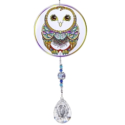 Owl Glass Suncatchers, Pendant Decorations, Flat Round, Owl, 372x95mm