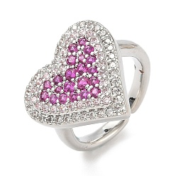 Орхидея Кольца-манжеты в форме сердца из латуни с микропаве из кубического циркония для женщин, без кадмия и без свинца, стойки покрытие, платина, сиреневые, 15.4~16.8 мм