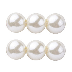 Floral Blanca Perlas de vidrio ecológicas, pearlized, rondo, blanco floral, 4 mm, agujero: 1.2~1.5 mm, sobre 100 unidades / cadena, 16'' (40.64 cm)