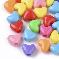 Mixed Color Opaque Acrylic European Beads, Large Hole Beads, Heart, Mixed Color, 9~10x12x7mm, Hole: 4mm, about 1300pcs/500g