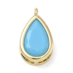 Cielo Azul Oscuro Latón pavimenta colgantes de circonio cúbico, encantos de lágrima, encantos de una sola piedra, larga duración plateado, chapado en rack, sin plomo y el cadmio, real 18 k chapado en oro, cielo azul profundo, 17x10x5 mm, agujero: 1.6 mm