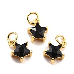 Black Brass Cubic Zirconia Charms, Real 18K Gold Plated, Cadmium Free & Lead Free, Star, Black, 10x8x4mm, Hole: 3.8mm