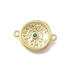Зеленый Латунные подвески-соединители с микропаве из кубического циркония, плоские круглые звенья, без кадмия и без свинца, стойки покрытие, долговечный, реальный 18 k позолоченный, зелёные, 20.5x14.5x3 мм, Отверстие : 1.4 мм & 1.5 мм