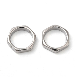 Real Platinum Plated Brass Bead Frame, Nickel Free, Hexagon, Real Platinum Plated, 10x10x2.5mm, Hole: 1mm