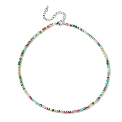 Colorful Faceted Rondelle Glass Beaded Necklace for Women, with Alloy Clasps, Colorful, 16.14 inch(41cm), 3mm