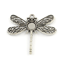 Antique Silver Tibetan Style Zinc Alloy Pendant Rhinestone & Tray Settings, Lead Free & Cadmium Free, Dragonfly, Antique Silver, Tray: 8.5mm, 42x46.3x2mm, Hole: 2.5mm, Fit for 1.5mm rhinestone, about 125pcs/500g