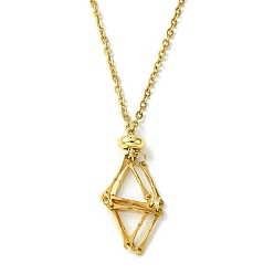 Golden Crystal Cage Holder Necklace, Adjustable Brass Macrame Pouch Empty Stone Holder for Pendant Necklaces Making, with 304 Stainless Steel Bar Link Chain, Golden, 19-3/8 inch(49.3cm), Pouch: 25mm