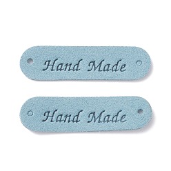 Sky Blue Imitation Leather Label Tags, with Holes & Word Hand Made, for DIY Jeans, Bags, Shoes, Hat Accessories, Rounded Rectangle, Sky Blue, 12x45mm