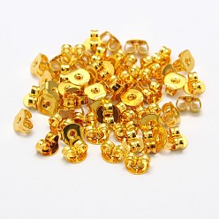 Golden Brass Ear Nuts, Friction Earring Backs for Stud Earrings, Cadmium Free & Nickel Free & Lead Free, Golden, 5x5x3mm, Hole: 1mm
