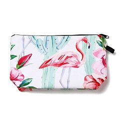 White Flamingo Pattern Polyester  Makeup Storage Bag, Multi-functional Travel Toilet Bag, Clutch Bag with Zipper for Women, White, 22x12.5x5cm