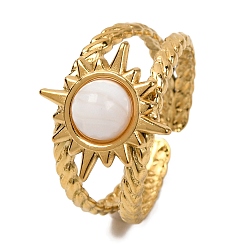 Натуральный Агат Кольца из натурального агата круглые, солнечно-золотистый тон 304 манжеты из нержавеющей стали для женщин, 9.5 мм, внутренний диаметр: регулируемый