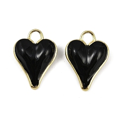 Черный Латунь эмаль подвески, долговечный, без кадмия и без свинца, стойки покрытие, реальный 18 k позолоченный, шарма сердца, чёрные, 27.5x20x7.5 мм, отверстие : 4.3x4.6 мм