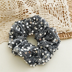 Slate Gray Sequin Cloth Elastic Hair Accessories, for Girls or Women, Scrunchie/Scrunchy Hair Ties, Slate Gray, 125x120mm