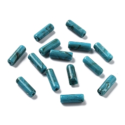 Dark Turquoise Opaque Acrylic Beads, Two Tone, Column, Dark Turquoise, 13.5x4.7mm, Hole: 1.4mm