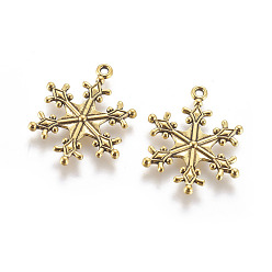 Antique Golden Zinc Tibetan Style Alloy Pendants, Snowflake Pendants, Charms for Christmas Day Gift Making, Lead Free and Cadmium Free, Antique Golden, about 29mm long, 22mm wide, 3mm thick, hole: 2mm