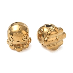 Real 18K Gold Plated 304 Stainless Steel Beads, Octopus, Ion Plating(IP), Real 18K Gold Plated, 7x6.5x7mm, Hole: 1.4mm