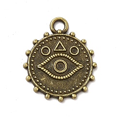 Antique Bronze Tibetan Style Alloy Pendant Rhinestone Settings, Round with Eyes, Antique Bronze, Fit For 1.7mm Rhinestone, 21x18x1.5mm, Hole: 2.5mm, about 476pcs/1000g