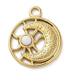 Белый Нефрит Вакуумное покрытие pvd 316 подвески из нержавеющей стали, с натуральным белым нефритом, плоско-круглые, реальный 18 k позолоченный, 24.5x20x3.5 мм, отверстие : 2.7 мм