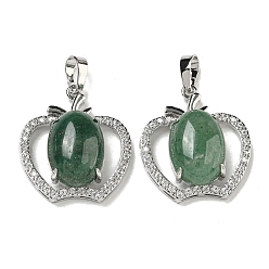 Зеленый Авантюрин Натуральный зеленый авантюрин с подвесками из прозрачного кубического циркония, подвески в виде яблока со стойкой, фурнитура из латуни, платина, без кадмия и без свинца, 28.5x25.5x9~10 мм, отверстие : 7x5 мм