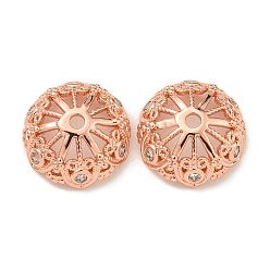 Розовое Золото Покрытие стойки латунь микро паве прозрачные колпачки из кубического циркония, долговечный, без свинца и без кадмия, цветок, розовое золото , 14.5x5.5 мм, отверстие : 1.8 мм