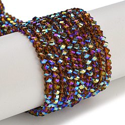 Седло Коричневый Стеклянные бусины с гальваническим покрытием , гальваническое покрытие, граненые, двухконусные, седло коричневый, 4x4x3 мм, отверстие : 1 мм, около 149 шт / нитка, 12.2~12.6'' (31~32 см)