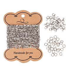 Stainless Steel Color DIY Chain Making Sets, with 304 Stainless Steel Jump Rings, 304 Stainless Steel Lobster Claw Clasps and 304 Stainless Steel Chains, Stainless Steel Color, 9x6x3mm