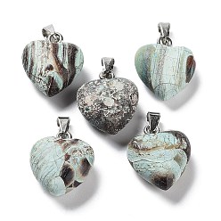 Морский Агат Подвески из натурального океанского агата, с металлической фурнитурой серебристого цвета, сердце, 16x6 мм