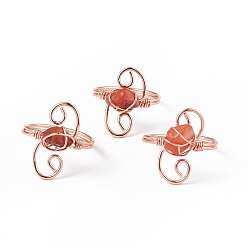 Carnelian Natural Carnelian Chips with Vortex Finger Ring, Rose Gold Brass Wire Wrap Jewelry for Women, Inner Diameter: 18mm