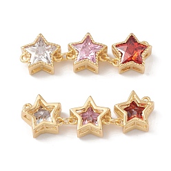 Real 18K Gold Plated Rack Plating Brass Cubic Zirconia Connector Charms, Cadmium Free & Lead Free, Long-Lasting Plated, Real 18K Gold Plated, Star, Real 18K Gold Plated, 35mm, Hole: 1mm