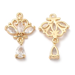 Real 18K Gold Plated Brass with Glass Rhinestone Pendants, Flower with Teardrop Charms, Real 18K Gold Plated, 21x14x4mm, Hole: 1.2mm