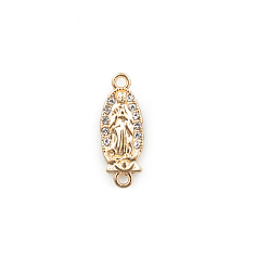 Oval Religion Alloy Pave Clear Cubic Zirconia Virgin Mary Connector Charms, Light Gold, Oval, 24x9mm