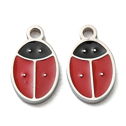 Stainless Steel Color 304 Stainless Steel Charms, with Enamel, Ladybird Charm, Stainless Steel Color, 10x6x1mm, Hole: 1.2mm