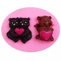 Hot Pink Food Grade Valentine's Day DIY Silicone Love Heart Bear Fondant Molds, Resin Casting Molds, for Chocolate, Candy Making, Hot Pink, 70x92x18mm