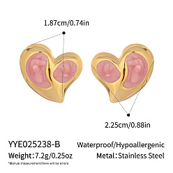 Pink Серьги-гвоздики в форме сердца из нержавеющей стали, реальный 18 k позолоченный, с эмалью, розовые, 18.7x22.5 мм