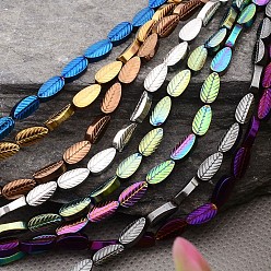 Mixed Color Electroplated Leaf Non-magnetic Synthetic Hematite Bead Strands, Mixed Color, 7.5x4x2mm, Hole: 0.5mm, about 55pcs/strand, 16 inch