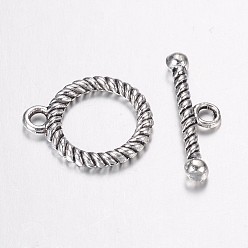 Antique Silver Alloy Ring Toggle Clasps, Ring, Antique Silver, Ring: 16x14x2mm, Hole: 2mm, Bar: 18.5x5.5x2.5mm, Hole: 2mm
