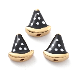 Черный Стойки обшивки латунные бусины, с эмалью, долговечный, без свинца, без кадмии и без никеля, арбуз, чёрные, 12x11.5x5 мм, отверстие : 1.8 мм