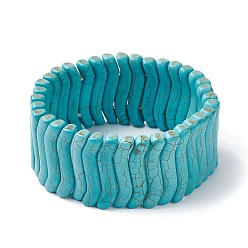 Средний Бирюзовый Эластичные браслеты из окрашенного синтетического бирюзового волнистого бисера, плитка браслет, средне бирюзовый, внутренний диаметр: 2-1/4 дюйм (5.85 см)