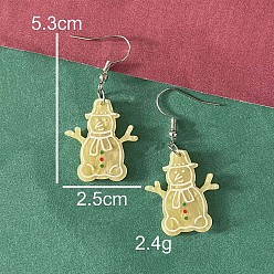 Снеговик Рождественские акриловые серьги-подвески, платина, снеговик, 53x25 мм