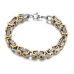 Real 18K Gold Plated Ion Plating(IP) Two Tone 201 Stainless Steel Byzantine Chain Bracelet for Men Women, Nickel Free, Real 18K Gold Plated, 8-7/8 inch(22.5cm)