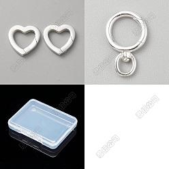 Silver 2Pcs 2 Styles 925 Sterling Silver Spring Gate Rings, Heart & Oval, Silver, 15~19x12.5~14x2mm, 1pc/style