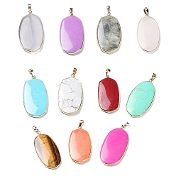 Mixed Stone Natural & Synthetic Mixed Gemstone Pendants, with Rack Plating Light Gold Tone Brass Findings, Cadmium Free & Lead Free, Oval Charms, 48x22x4.5mm, Hole: 8x5mm