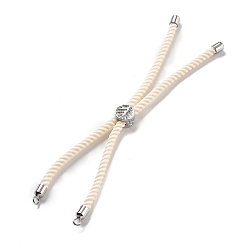 (404) Непрозрачное AB Кислое яблоко Серебряные браслеты из витого нейлонового шнура, Изготовление браслета из звеньев для подвески-коннектора, с долговечным платиновым латунным наконечником шнура и сплавом «древо жизни», цветочный белый, 8-3/4~8-7/8 дюйм (22.2~22.6 см), отверстие : 2 мм