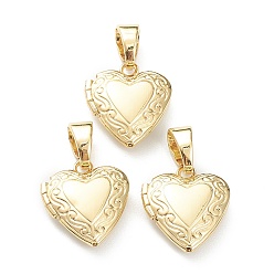 Real 18K Gold Plated Brass Locket Pendants, Photo Frame Pendants for Necklaces, Long-Lasting Plated, Heart, Real 18K Gold Plated, 15x13x4.5mm, Hole: 5.5x4mm, 8x7mm Inner Diameter